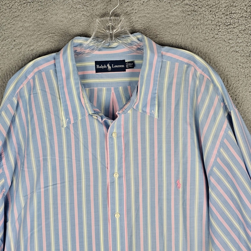 Ralph Lauren Button Down Mens 3XLT Blue Striped Long Sleeve Cotton Shirt Tall